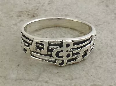 .925 STERLING SILVER MUSIC NOTES BAND RING Size 10  Style# R1830 • $7.50