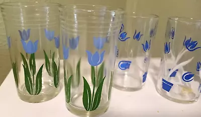 Four 3-1/2  Vintage Kraft Swanky Swig Blue Tulip Pots Juice Glasses (98) • $16.99