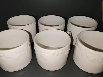 Gibson White Farmhouse Country Core Gift Coffee/Soup Mugs Embossed Fruit 16oz X7 • $69.93