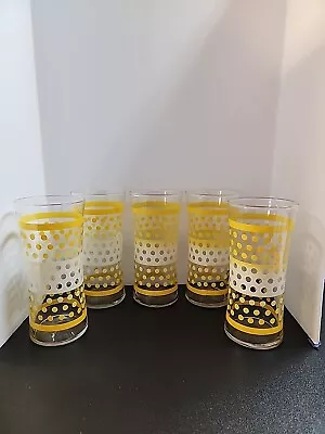 Vintage MCM Yellow White Polka Dot Glass Tumblers—Set Of 5 Hourglass Shape • $43