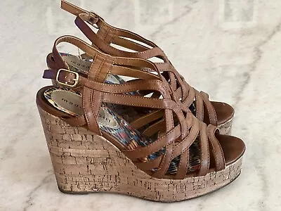 Madden Girl Strappy Slingback Wedges In Brown Size 6.5 • $5
