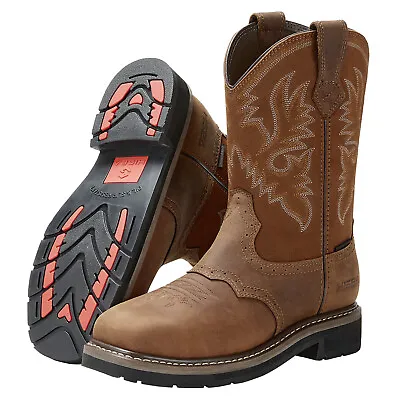 HISEA Men's Square Steel Toe Work Boots Embroidery Leather Western Cowboy Botas • $85.89
