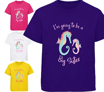 Girls I'm Going To Be A Big Sister Seahorses T-Shirt Kids Tshirt Fun Gift • £8.99