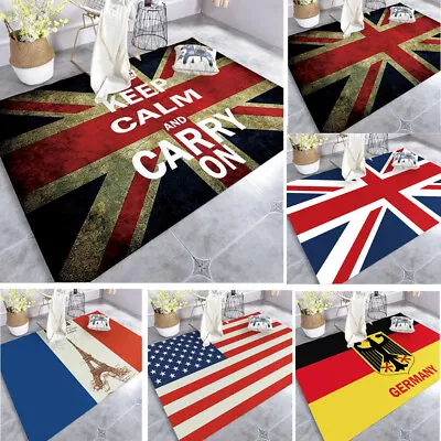 3D Union Jack Print Floor Mat Carpet Non-Slip Living Room Rug Door Mat Hallway • £10.79