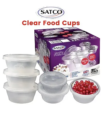 SATCO 2oz Round Food Containers Plastic Clear Tubs With Lids Deli Pots Sauce Dip • £4.99