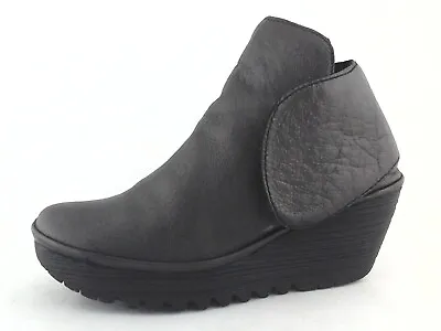 FLY LONDON Booties Yomi Wedge Ankle Boots Graphite Metallic US 8/8.5 EU 39 $220 • £104.37