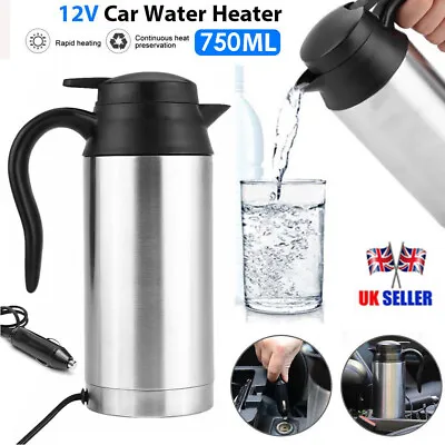 12V Stainless Steel Portable Electric Kettle 750ml Car Truck Travel Water Heater • £17