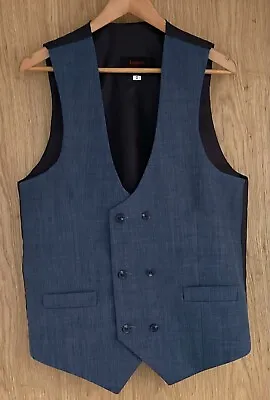 Airforce Blue Double Breasted Linen  Look Wedding Waistcoat - NEW Size 40R • £35