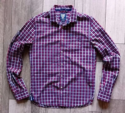 Men's Superdry Tailored Oxford Navy Red & White Gingham Shirt - Size Medium • £6.49