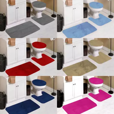 3pc Bathroom Contour Mat Toilet Lid Cover Set Solid Bathmats Many Color & Styles • $18.27