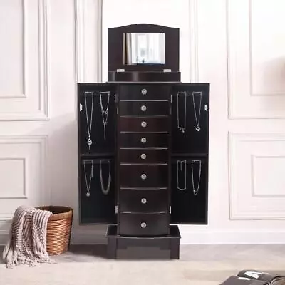 Wooden Jewelry Cabinet 8 Drawers Armoire Box Storage Chest Stand Organizer • $125.99