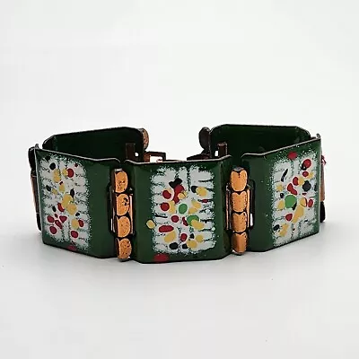 Vtg Matisse Renoir Unsigned Green Enamel Copper Panel Link Bracelet Boho Artist • $39.99