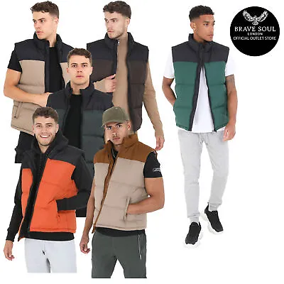 Men Brave Soul Sleeveless Zipped Gilet Puffer Jacket Two Tone Padded Body Warmer • £29.99