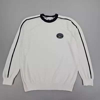 Lacoste Mens Jumper White Large Cotton Knitted Pullover Badge Logo • £16.99