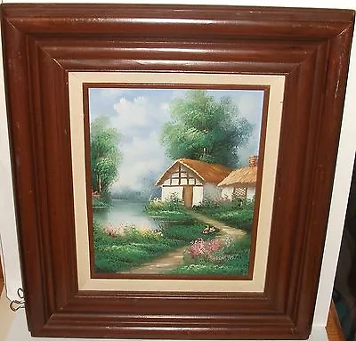 Marten Cottage Garden Pond Scene Original Oil On Board Painting • $99.99