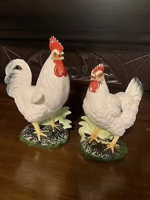 Vintage Napco Ware White Rooster And Hen Set Figurines • $18