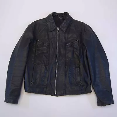 $200 • Buy Vintage 1970’s Schott Cafe Racer Leather Motorcycle Jacket Chain Zippers Size L