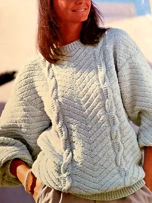 Knitting Pattern Womens Ladies Cable Jumper Cotton Dk Pattern  32 - 44   - 285a • £2.15