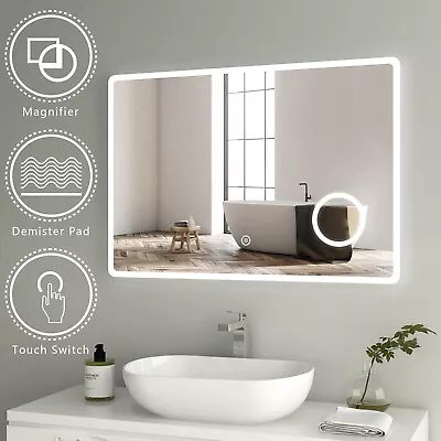 Bathroom Mirror With LED Lights Touch Shaver Socket Demister 3x Magnifying HZ • £135.99