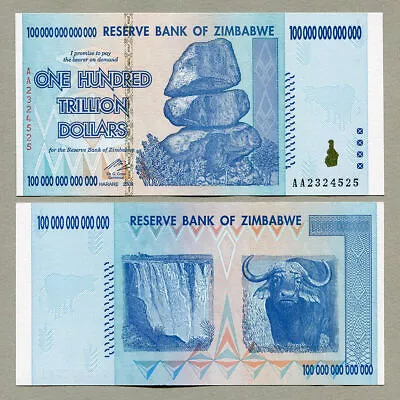 Zimbabwe 100 Trillion Dollars Banknote AA 2008 P91 UNC Inflation Currency Bill • $232.64