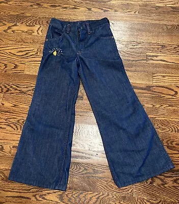 Vintage TOUGHSKINS Sears Jeans Girls Size 10 Bell Bottom Zipper Embroidered • $18