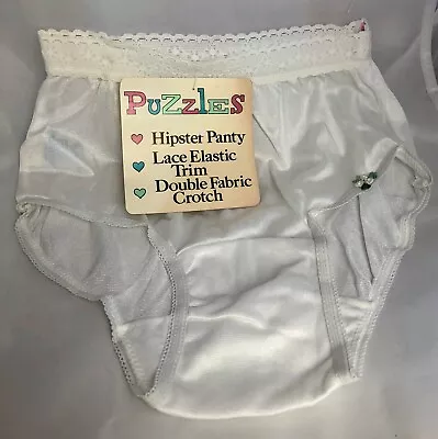 Vintage NOS “Girls” Puzzles Nylon Hipster Panty....Sz 8 White 🌺 • $18