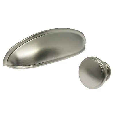 Satin Nickel Cupboard Door / Drawer Pull Cup Handle & Knob | Kitchen Cabinet • £3.10