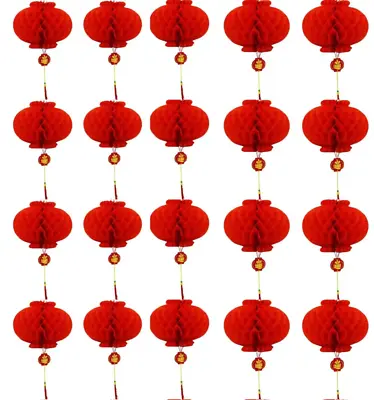 £4.99 • Buy 20 X Red Gold Chinese New Year 15cm Paper Lanterns Decorations Mega Value Set UK