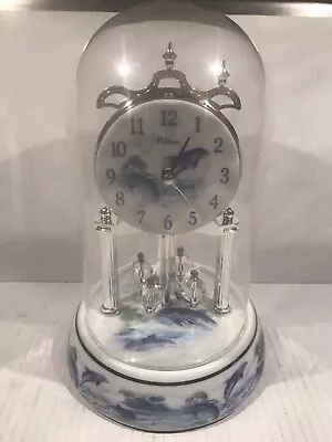 Waltham Anniversary Clock Chime Glass Ocean Dolphin With Glass Dome 10  VTG • $29.18