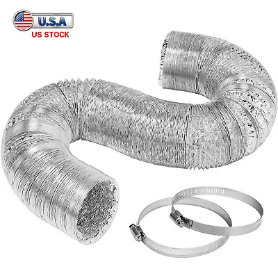4 6 8  Flexible Aluminum Air Ducting Dry Ventilation Hose Non-Insulated For HVAC • $18.89