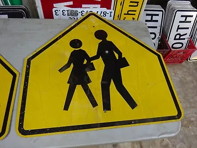 Authentic Vintage  Retired Yellow School Crossing Pedestrian  Street Sign • $55