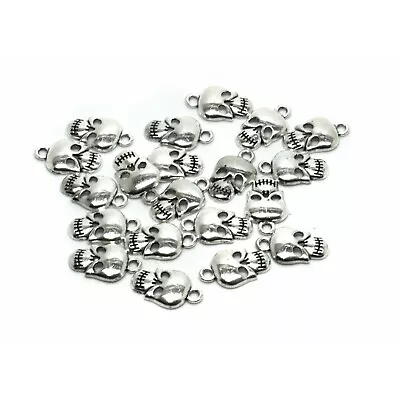 20 Skull Charms Antique Silver Tone Gothic Halloween Scary Pendants J07782H • £3.29