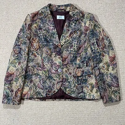 VINTAGE Tapestry Jacket Womens 12 14 Medium Floral Art Blazer Alba Moda 90s • £21.99