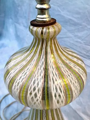 24  MCM Murano Latticino Ribbon Work Table Lamp  Italian Studio Art Glass Lamp • $385