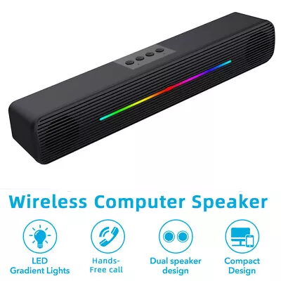 RGB Wireless Bluetooth Sound Bar Computer Stereo Speakers For PC Desktop Laptop • £13.99