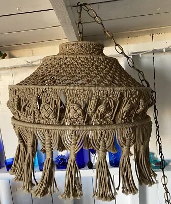 Large Vintage Macrame Hanging Swag Lamp Chain 70's Working • $125