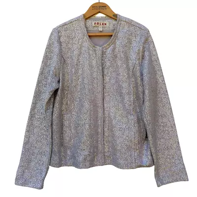 Anthropologie Dolan Metallic Silver Jacket Blazer Size M Sparkly Pockets Zip • $33.99