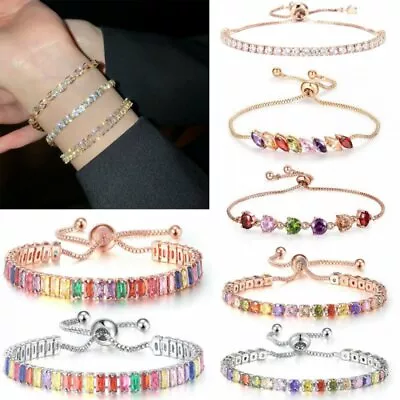 Fashion Rose Gold Plated Cubic Zirconia Bracelet Adjustable Bangle Women Jewelry • $1.27