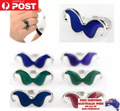 Mustache Resizable Mood Ring Temp Changing Colour Emotions Unisex Kids Gift • $5.76