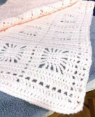 Handmade Crocheted Baby Blanket Afghan Pale Pink 30” X 36.5” Soft Intricate • $26.99