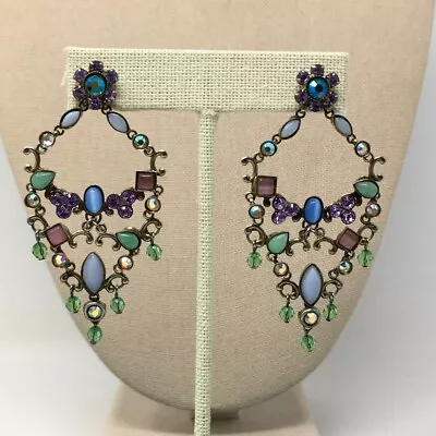 Stunning Signed Sorrelli Multi Color AB Crystal Chandelier Pierced Earrings • $49.95