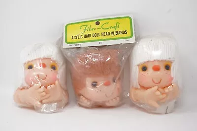 3 Small Vintage Yarn Hair Doll Heads And Hands 3.5  Fibre Craft • £14.46