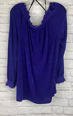 Vikki Vi Blouse Size 0X 12W 14W Slinky Tunic Top Long Sleeve Scoop Neck Purple • $39.99