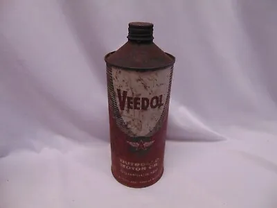 Vintage Veedol Outboard Motor Oil Can Red Color Flying A  1.5 Pint 9  Tall • $24.99