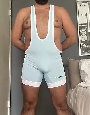 Men's Wrestling Singlet Sport Uniform Light Blue & White Unitard Stretch Size L • $39.99