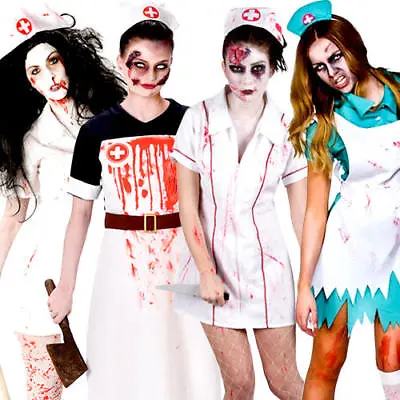 Gorey Zombie Nurse Womens Fancy Dress Undead Halloween Ladies Adults Costume New • £13.99