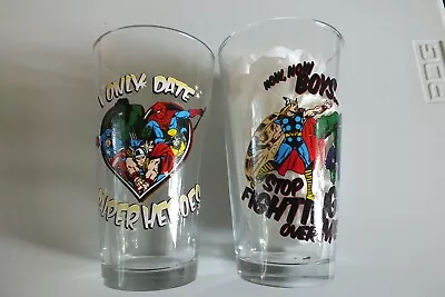 $22 • Buy Marvel Glass Cup - Set Of Two -Thor, Captain America, Hulk, Wolverine, Spiderman