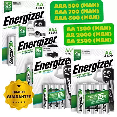 Energizer AA AAA Rechargeable Batteries 500 700 800 1300 2000 2300 MAh Battery • £4.75