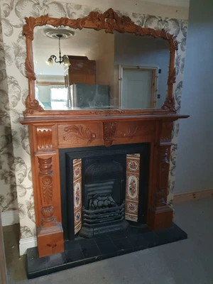 £48 • Buy Victorian Fireplace  Cast Iron Insert And Wooden Surround And Mirror