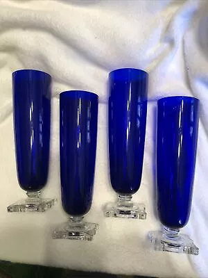 Set 4 Seneca Morgantown Cobalt Blue Slim Jim 15oz  8 5/8  Tall Pilsner  Ice Tea • $78.89